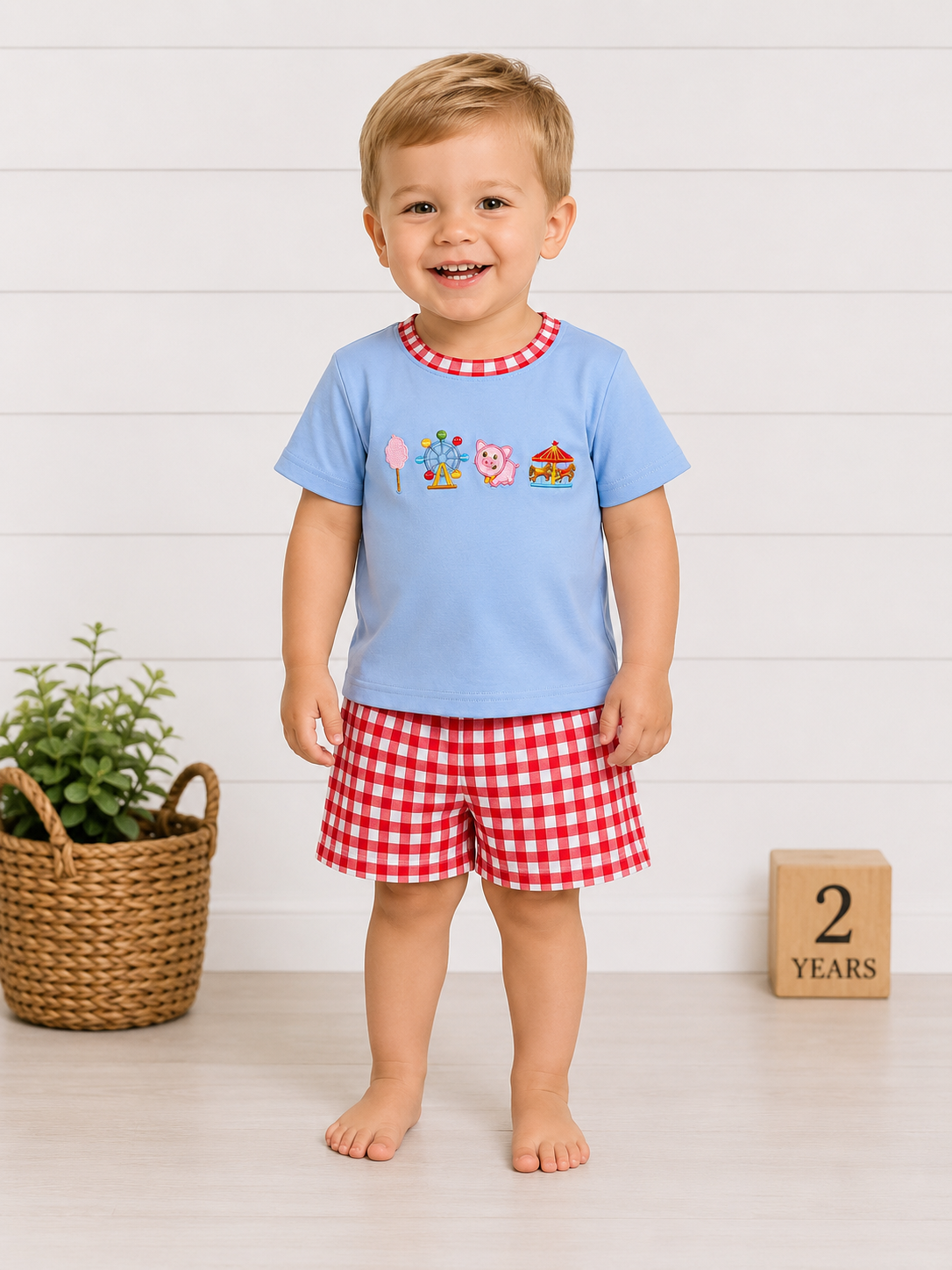 Boys Carnival Cutie Appliqué Gingham Short Set