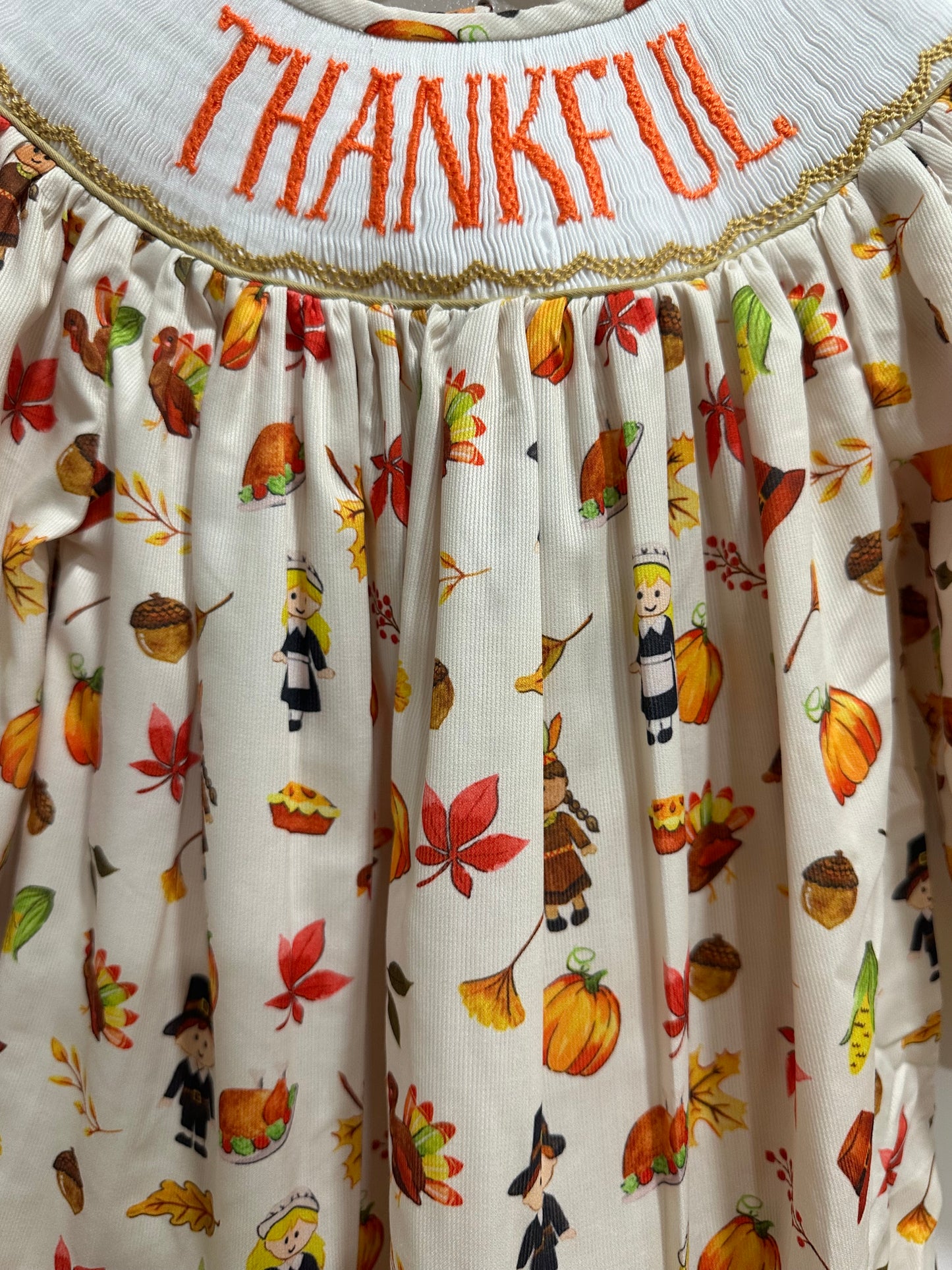 Thankful Thanksgiving Girls Smocked Bloomer Set