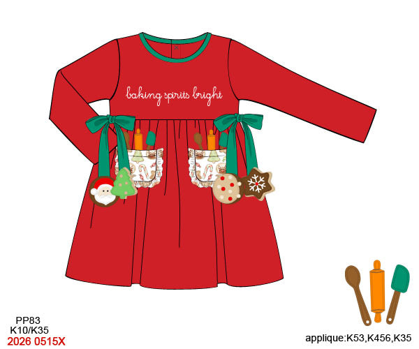 PREORDER-Girl’s Christmas Baking Spirits Bright Cookie Dress