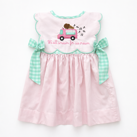 Pink Ice Cream Truck Appliqué Baby Girl Dress – Summer Boutique Sister Match