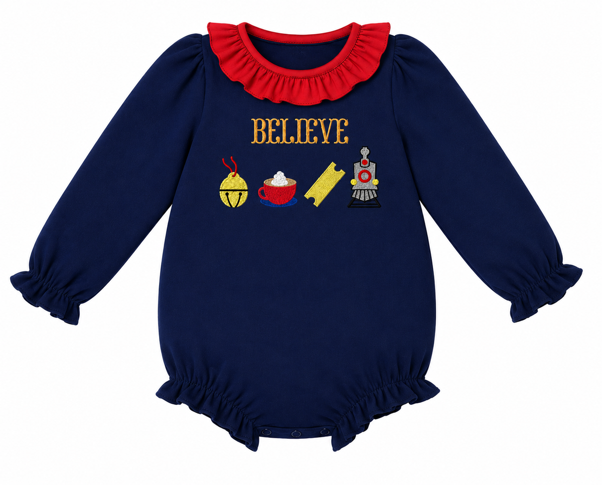 Girls Believe Christmas Train French Knot Bubble