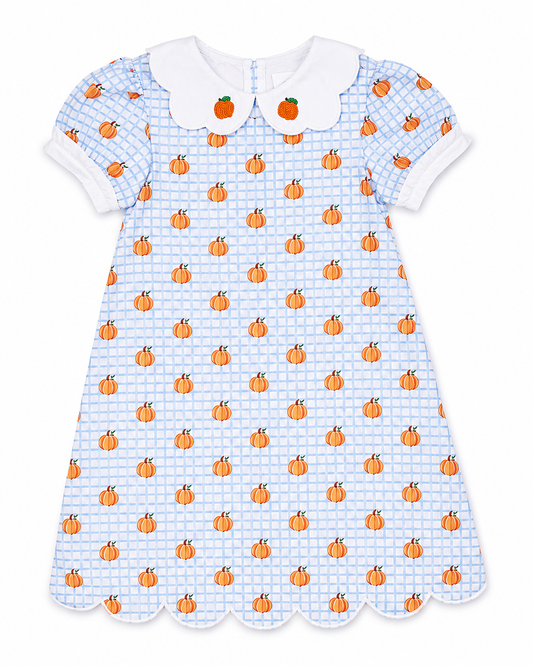 Girls Pumpkin Print Dress with French Knot Pumpkins | Classic Fall Boutique Dress