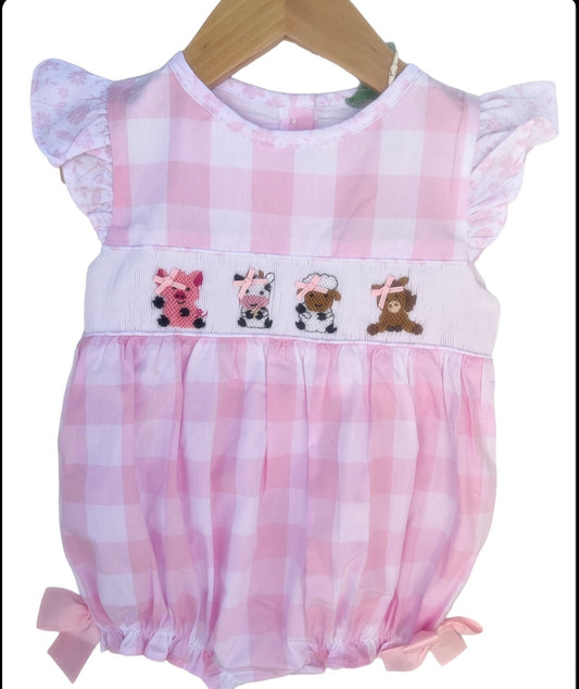 Farm Animal Pink & White Gingham Bubble