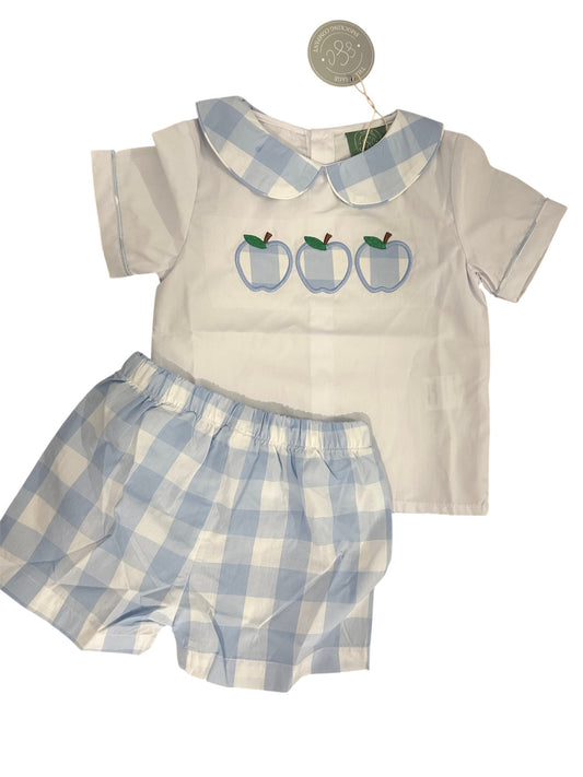 Boy's Gingham Apple Applique 2-Piece Outfit | Toddler Back to School & Apple Picking Set