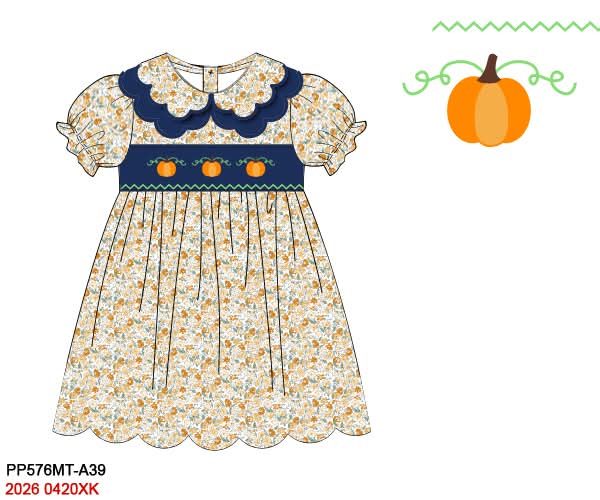 PREORDER-Girl’s Hand-Smocked Pumpkin Dress