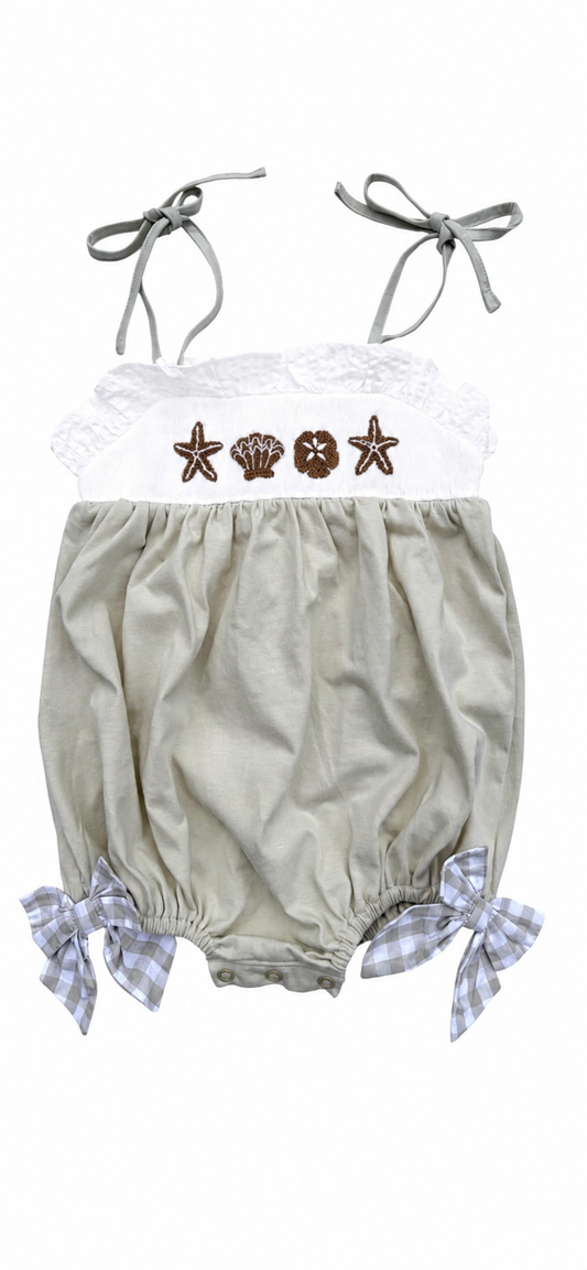 Sea Shell Hand Smocked Girls Bubble | Infant & Toddler Summer Beach Outfit