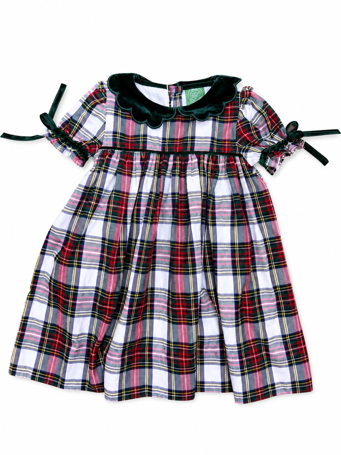 PREORDER-Girl’s Christmas tartan Plaid Dress with a scalloped velvet collar