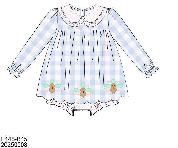 PREORDER-Girl’s Thanksgiving turkey gingham bubble