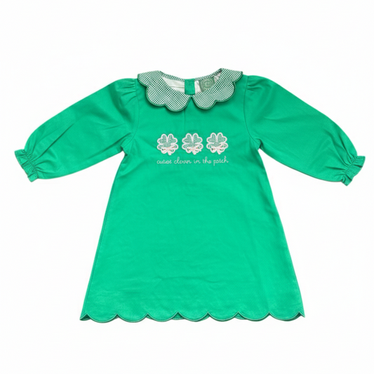St. Patrick’s Cutest Clover Appliqué Girls Dress | Green Scalloped Hem Boutique Dress