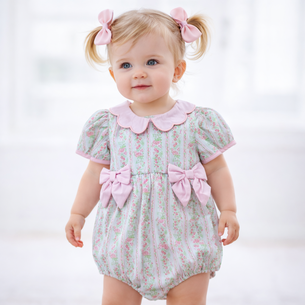 Girls Floral Bubble with Scalloped Collar