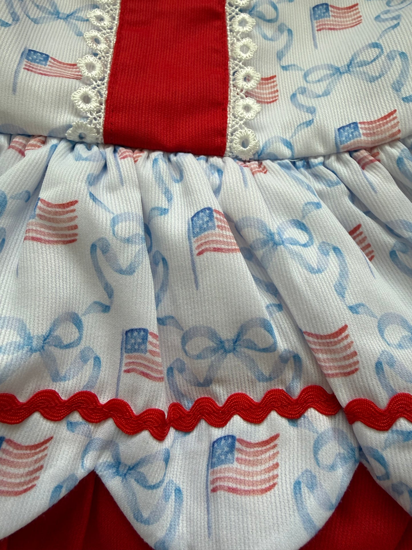 Patriotic Flag & Bow Sister Bubble – Red Ruffle Halter Bubble | Fourth of July Baby Outfit