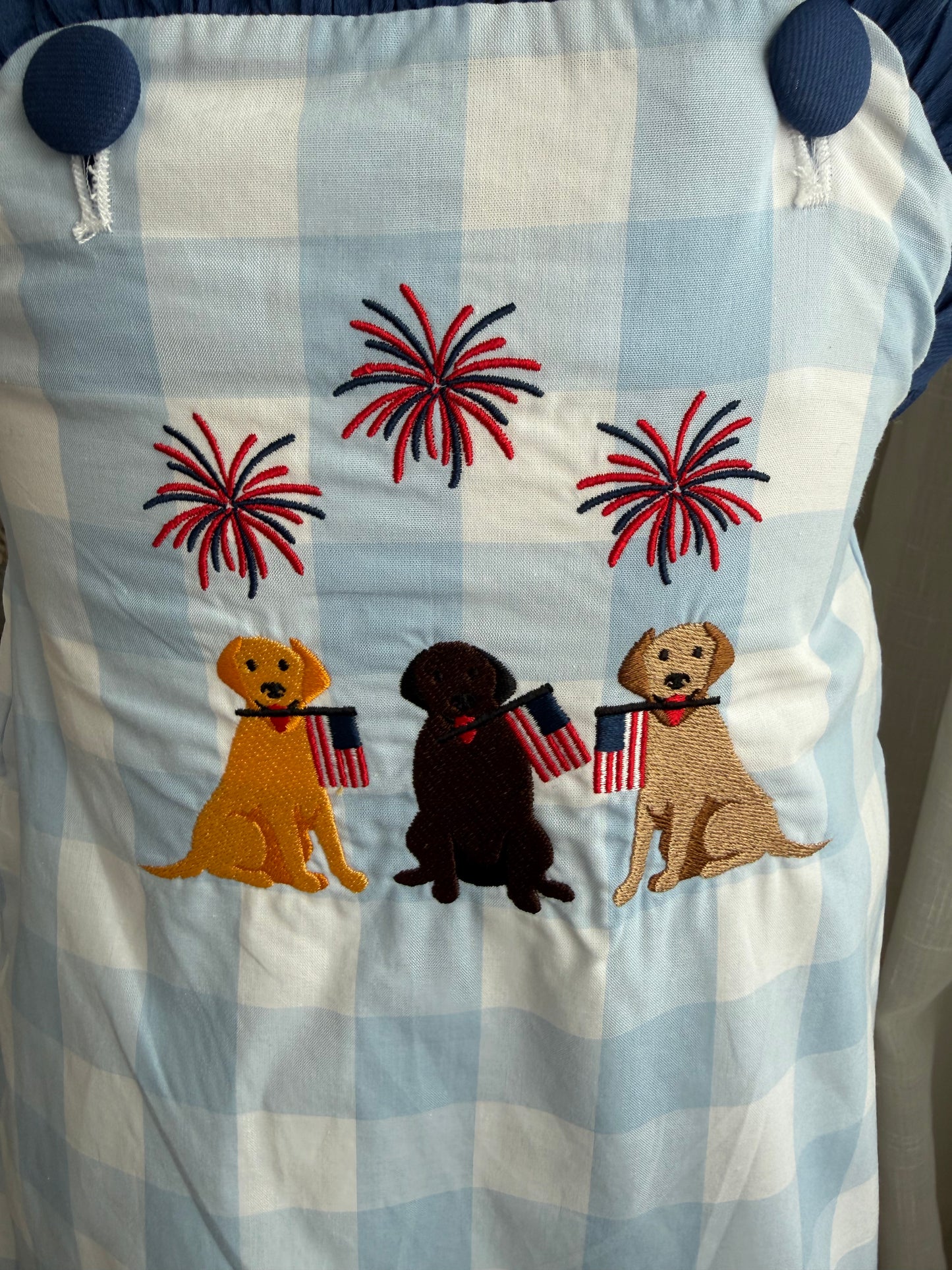Fourth of July Embroidered Puppy Dress – Patriotic Smocked Girls Dress | Sister Match Bubble Available