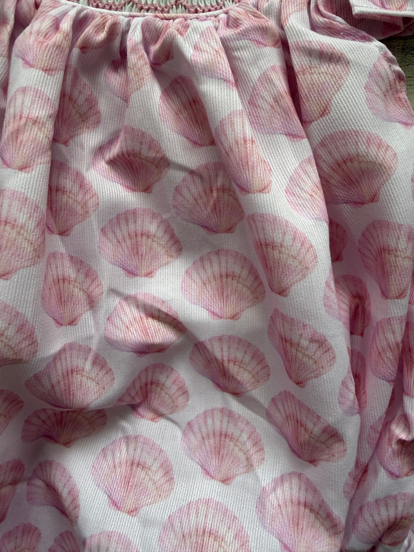 Hand Smocked Pink Shell & Pearl Bubble – Girls Beach Outfit