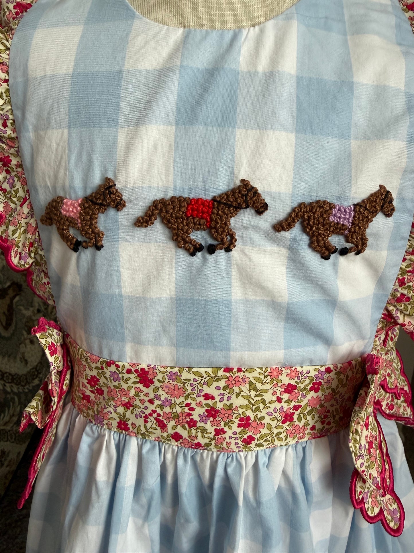 French Knot Horse Racing Dress | Blue Gingham Derby Dress for Girls