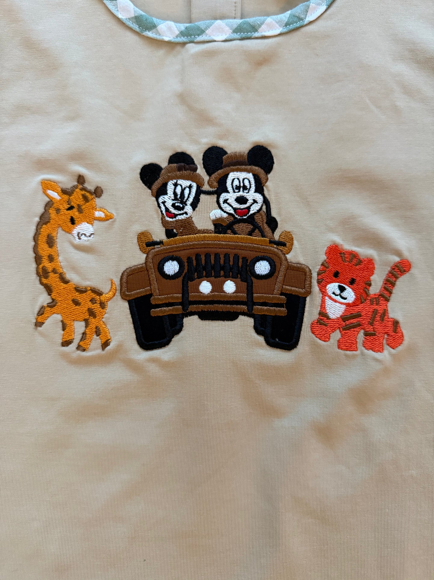 Mouse Jungle Jeep Applique Boy Outfit | Green Gingham Seersucker Short Set