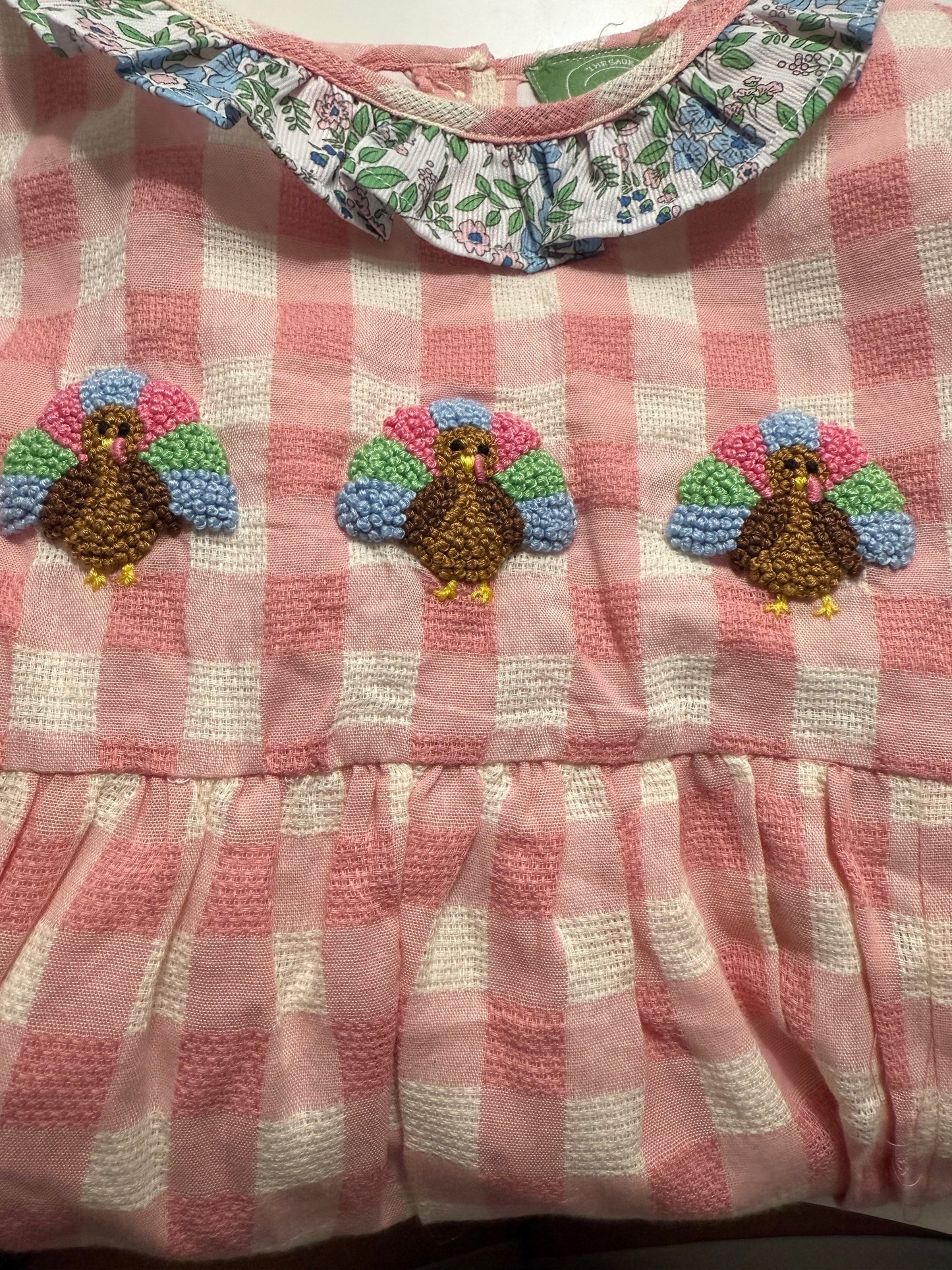 Baby Girls Thanksgiving Outfit - French Knot Turkey Bubble with Floral Ruffles