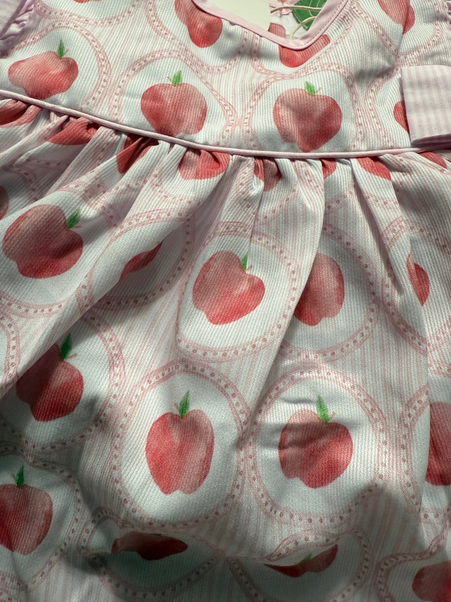Toddler Girls Apple Picking Outfit - Pink Apple Print Back To School Dress & Bloomers