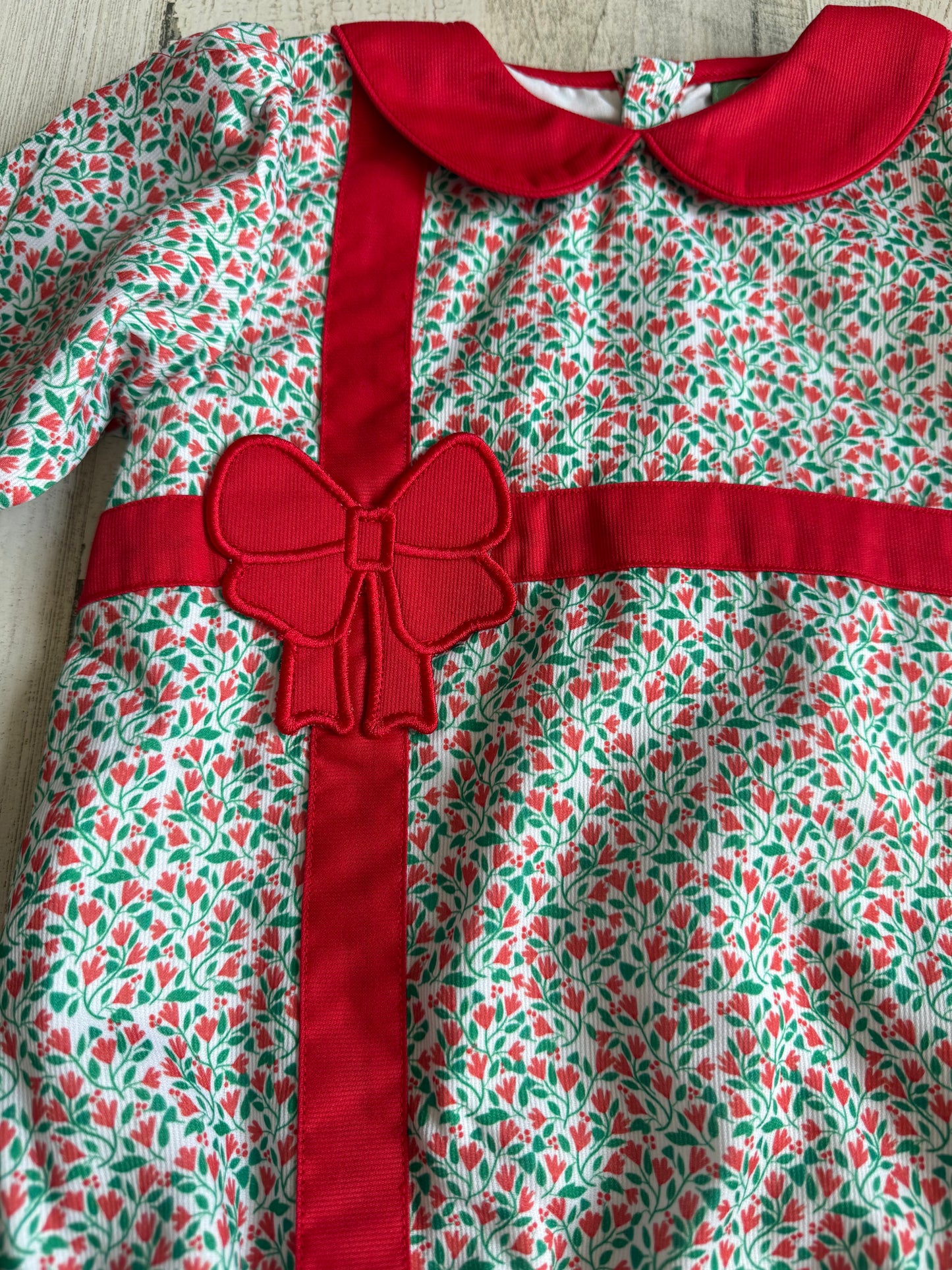 Girl’s Christmas Present Bubble | Green & Red Floral Holiday Outfit