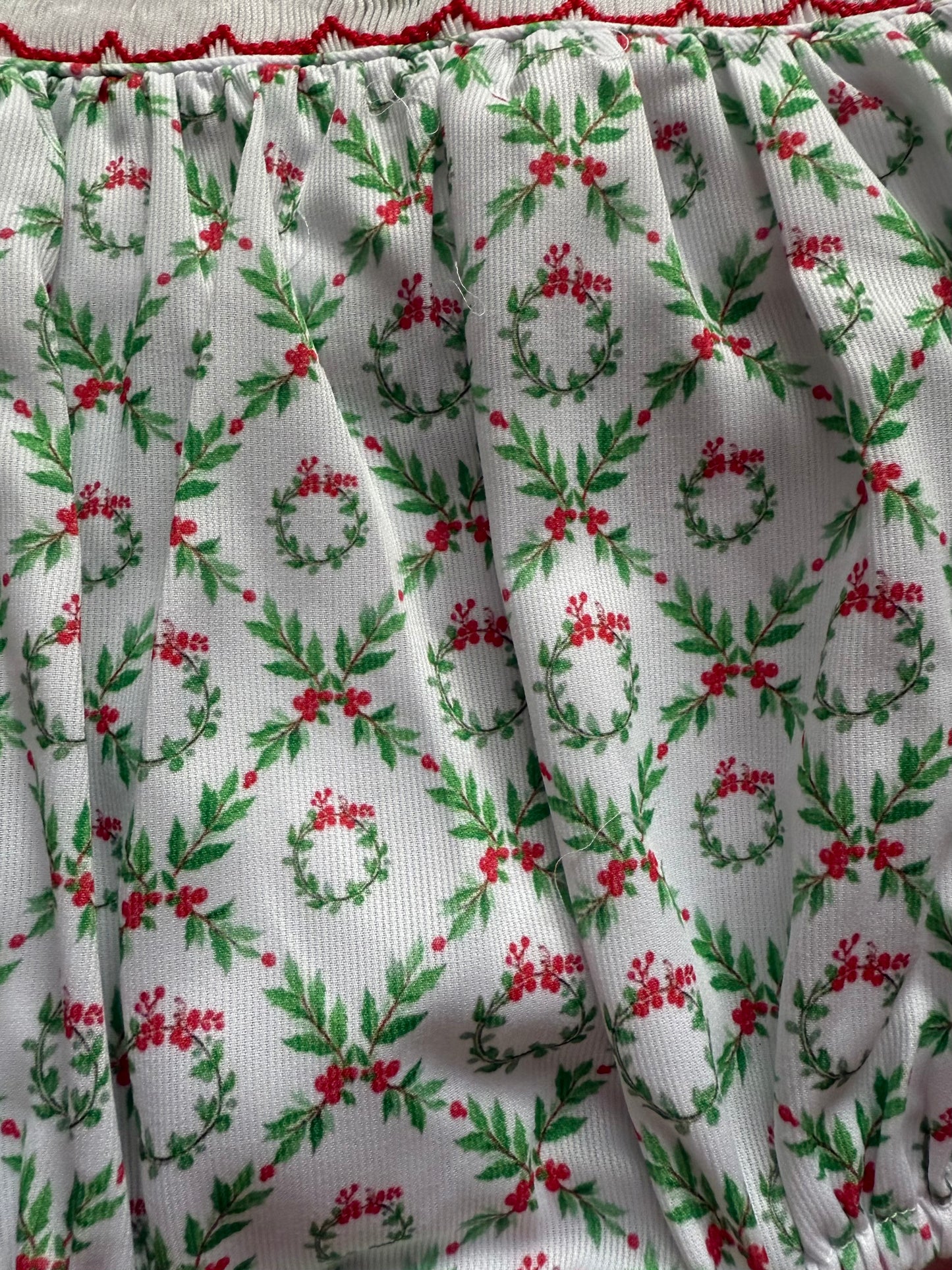 Girl’s Hand Smocked Wreath Christmas Bubble – Holiday Outfit
