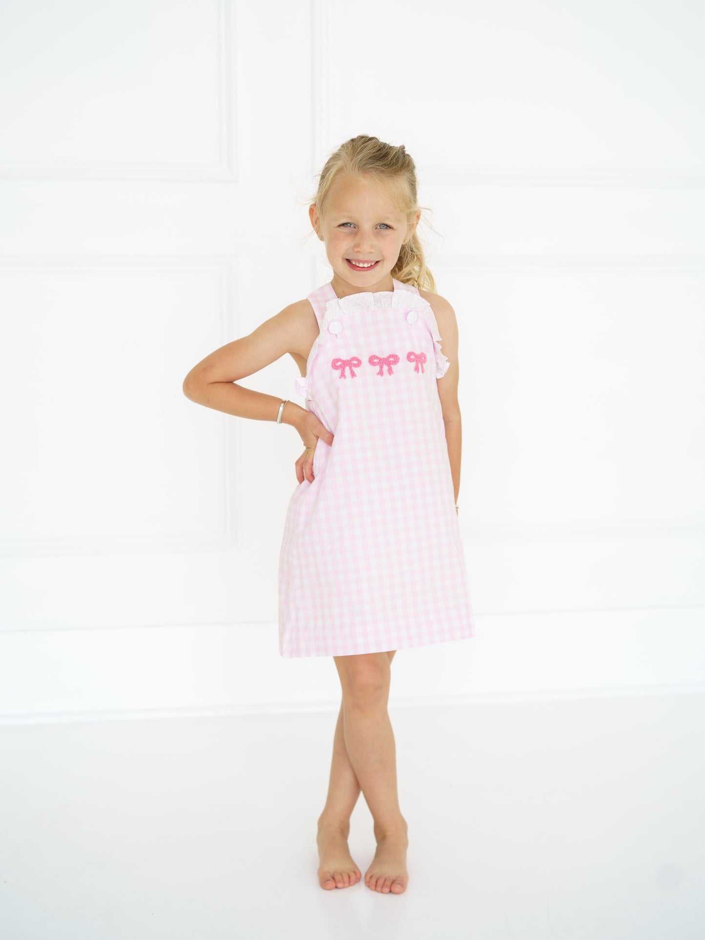 Pink Checked French Knot Bow Bloomer Set