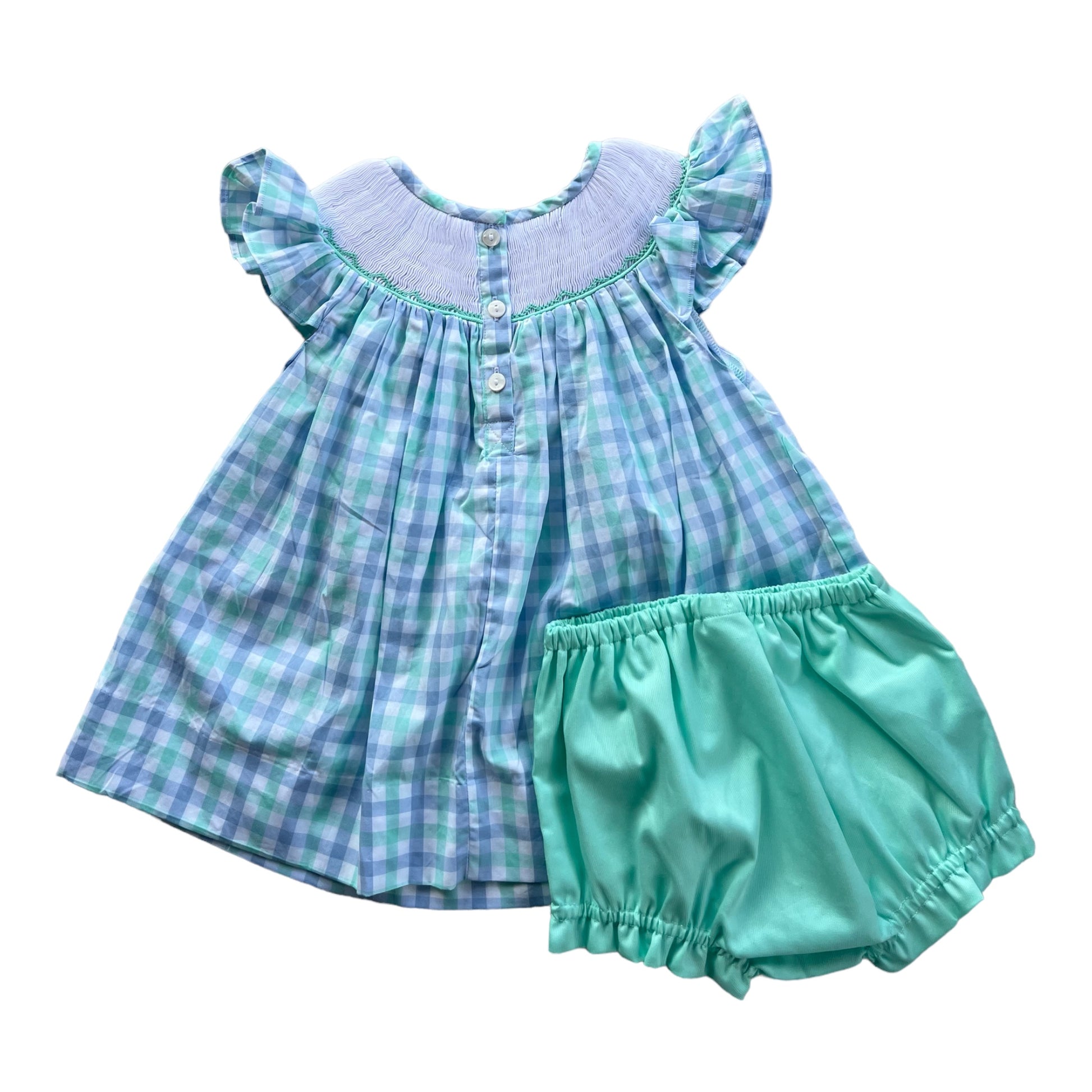 I Love Daddy Hand Smocked Girls Dress | Blue & Green Gingham Set The Sage Smocking Company I Love Daddy Hand Smocked Girls Dress | Blue & Green Gingham Set The Sage Smocking Company