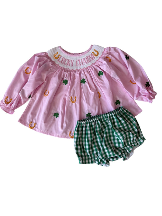 St. Patrick's Girls Hand Smocked Lucky Charm Bloomer Set