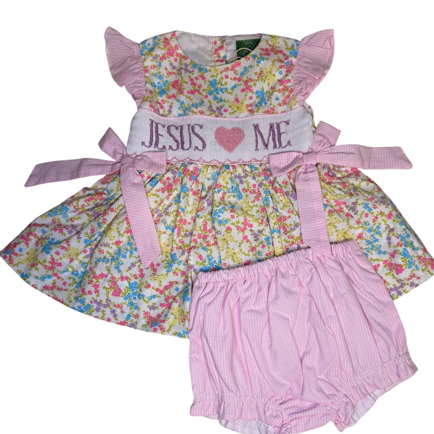 Jesus Loves Me Hand Smocked Bloomer Set