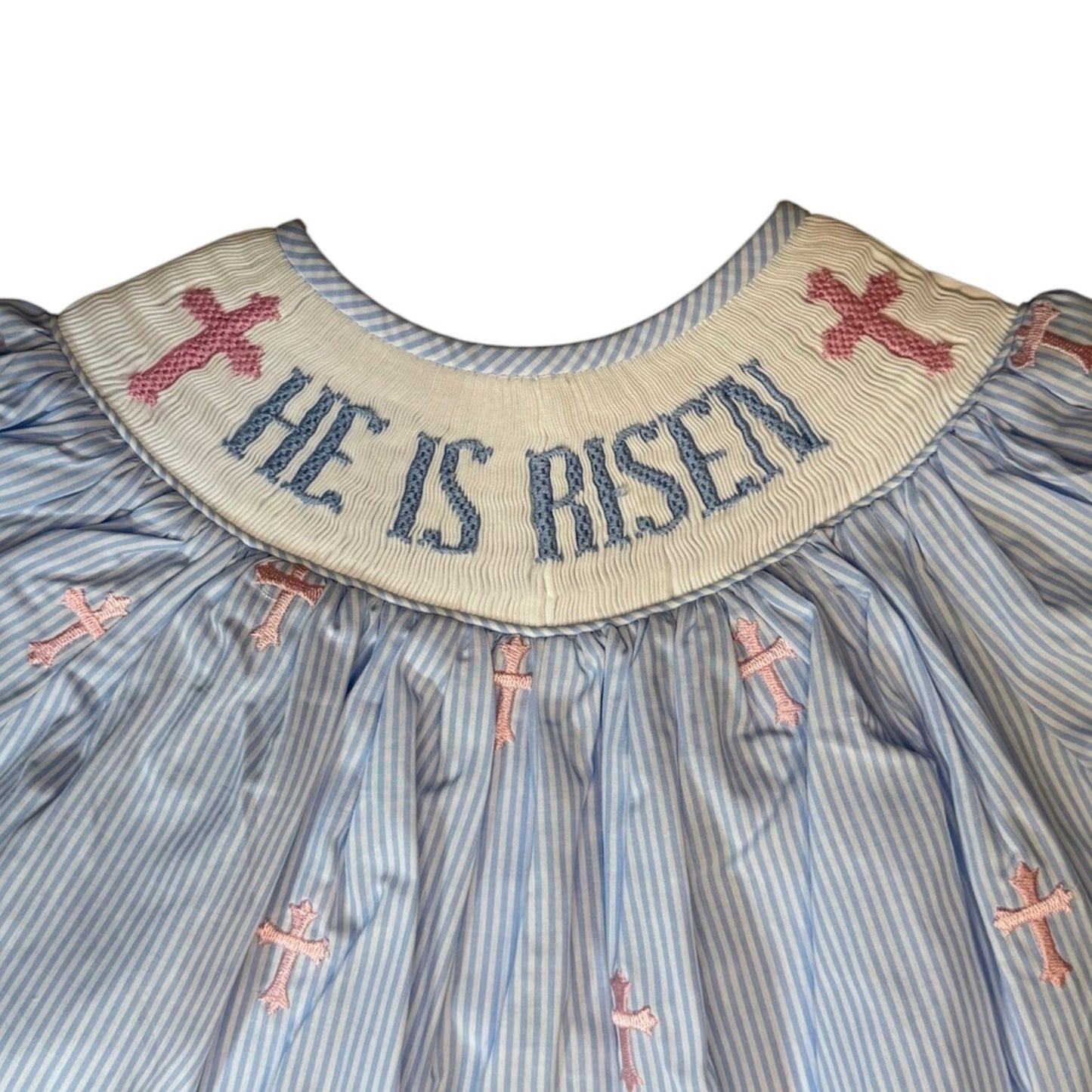 Easter He Is Risen Hand Smocked Bishop Dress