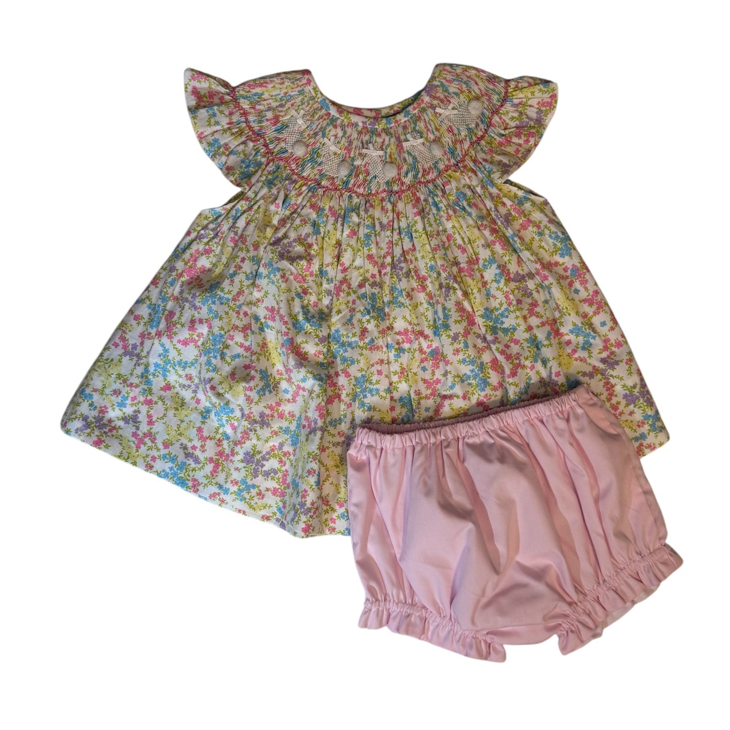 Easter Hand Smocked Bunny Floral Bloomer Set