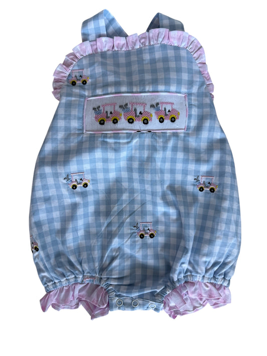 Golf Hand Smocked & Embroidered Girls Sunsuit Bubble