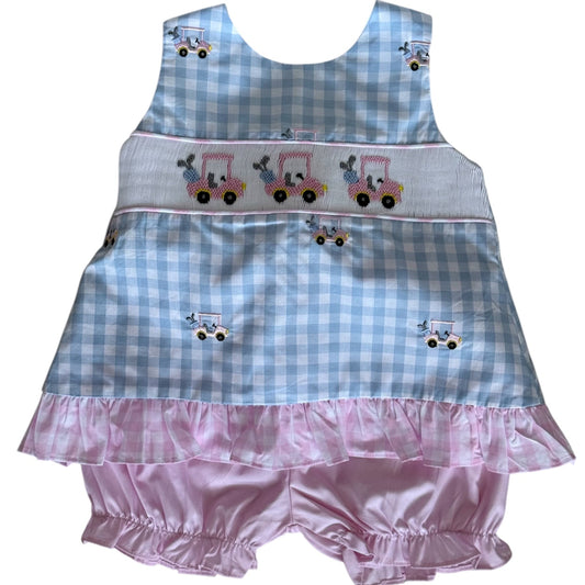 Golf Hand Smocked & Embroidered Girls Swing Top Set