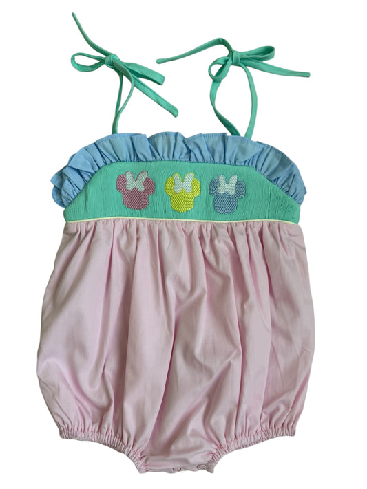 Mouse Pastel Hand Smocked Sunsuit Bubble