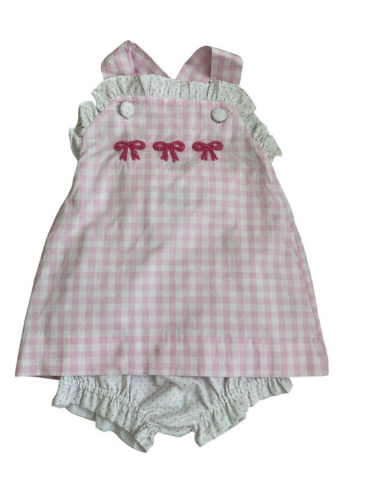 Pink Checked French Knot Bow Bloomer Set