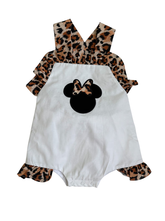Mouse Applique Cheetah Tie Back Bubble