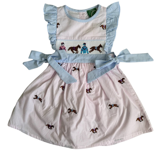 Derby Hand Smocked & Embroidered Side Tie Dress