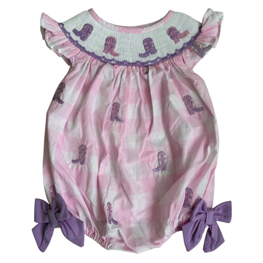 Hand Smocked & Embroidered Boot Gingham Bubble
