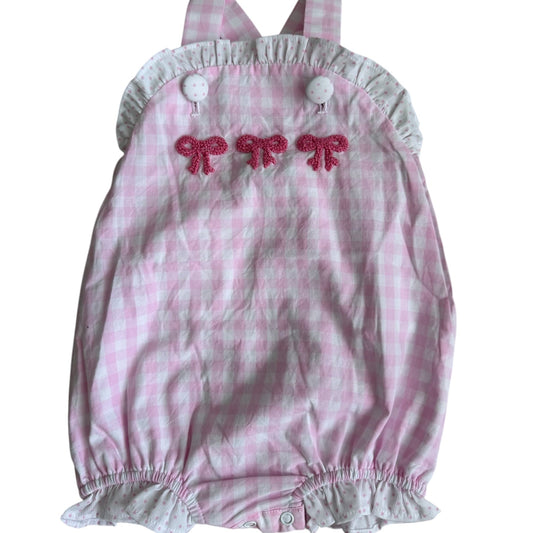 Pink Gingham French Knot Bow Sunsuit Bubble