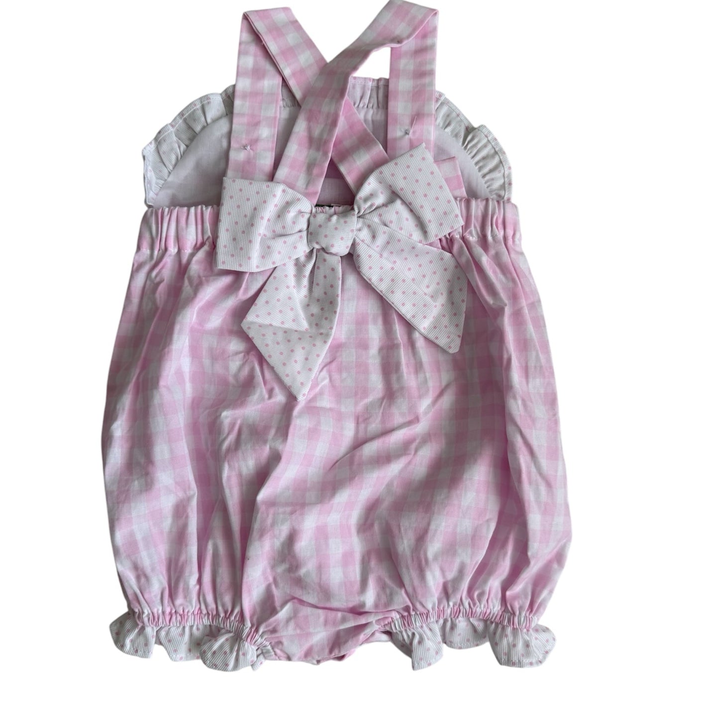 Pink Gingham French Knot Bow Sunsuit Bubble