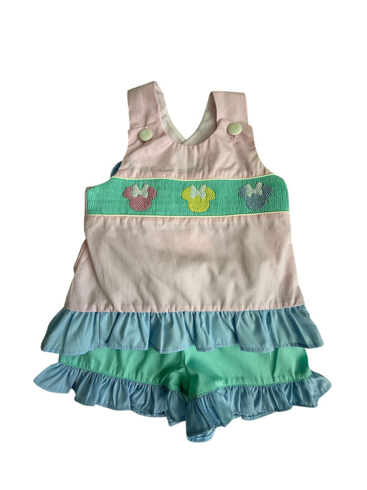 Mouse Pastel Hand Smocked Swing Back Short Set