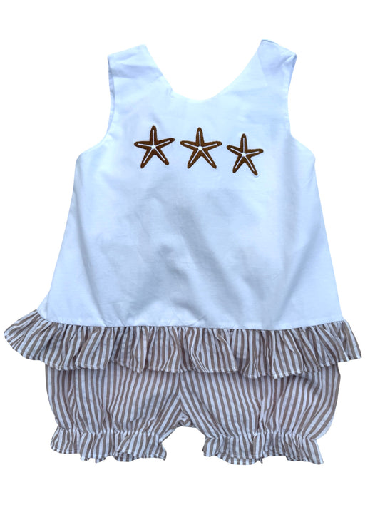 Starfish White & Tan Swing Top Girl's Bloomer Set | Toddler Beach Set Summer