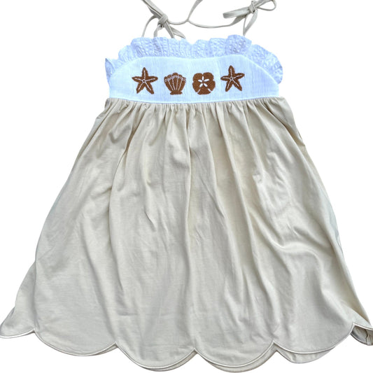 Sea Shell Hand Smocked Girls Sundress | Beach & Summer Outfit Girls Dress