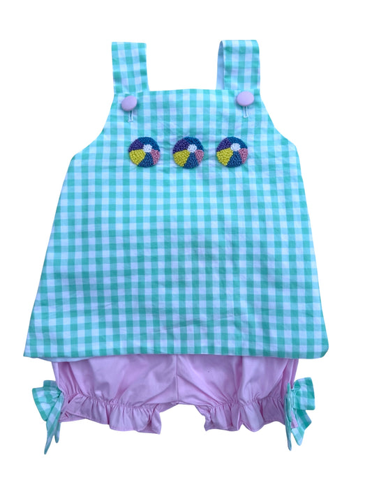 Beach Ball French Knot Swing Back Bloomer Set | Toddler Girls Beach Set