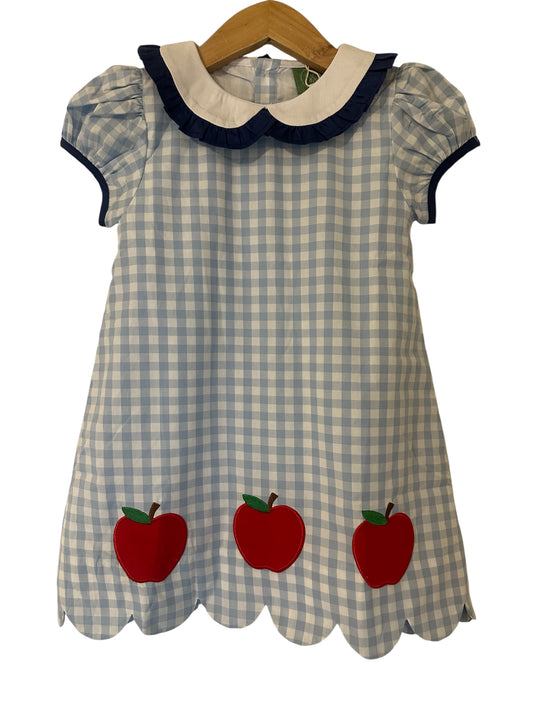 Girl's Gingham Scalloped Apple Applique Dress | Toddler Back to School & Apple Picking Outfit