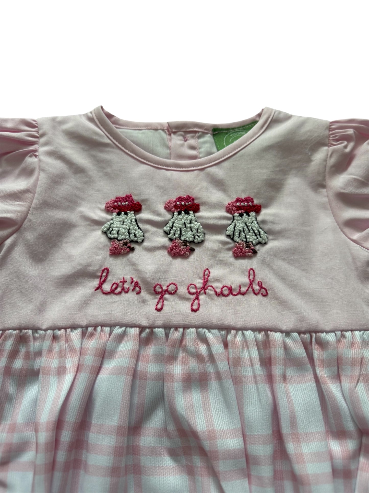 Let’s Go Ghouls Pink Ghost French Knot Girls Bubble – Halloween Outfit