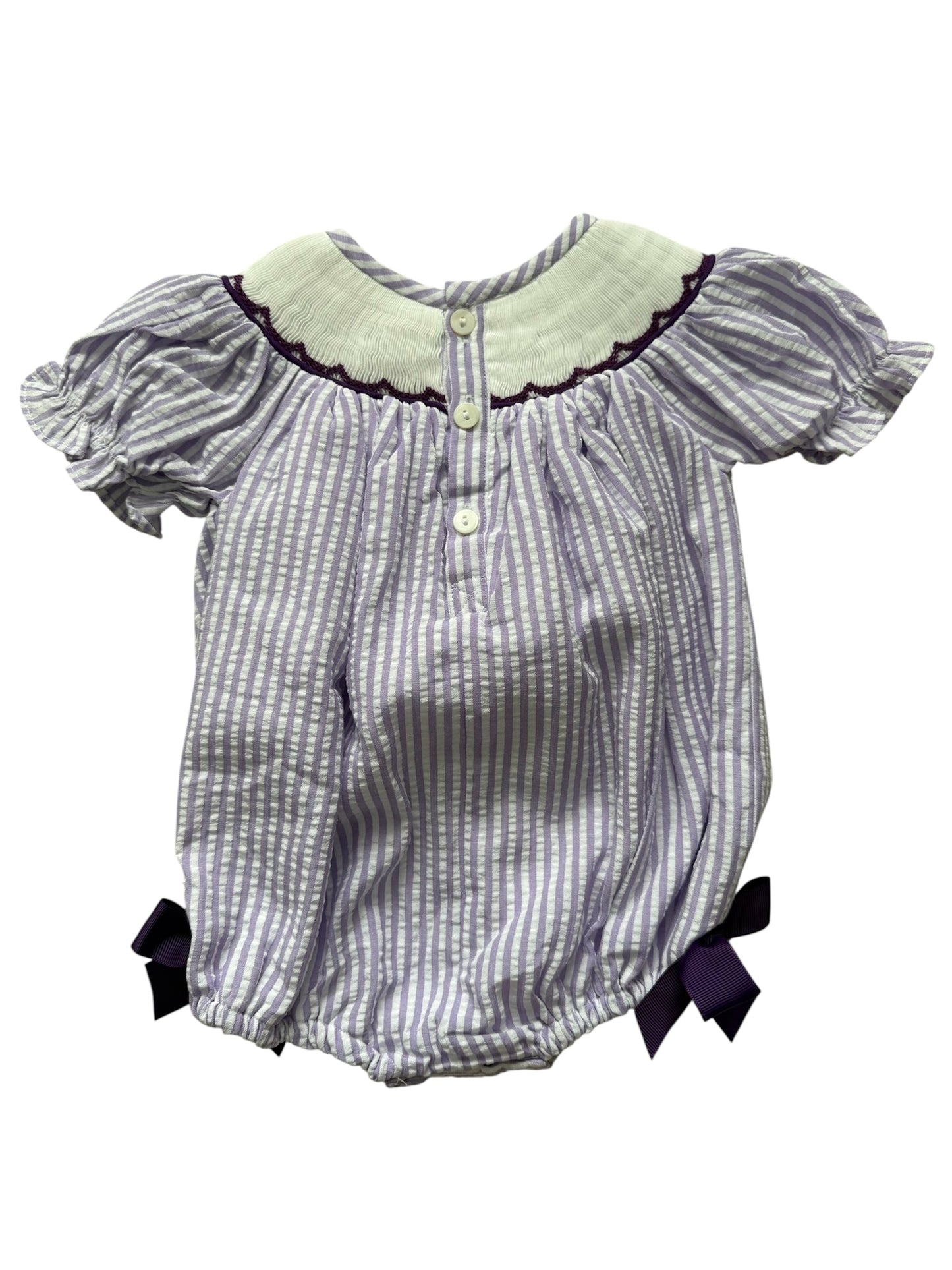 Spooky Mouse Hand Smocked Girls Bubble – Halloween Seersucker Outfit