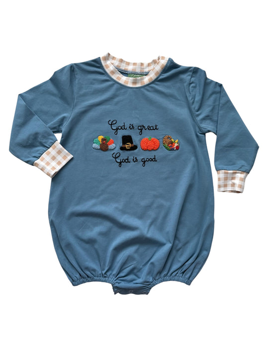 God is Great God is Good French Knot Boy’s Bubble | Thanksgiving & Fall Outfit