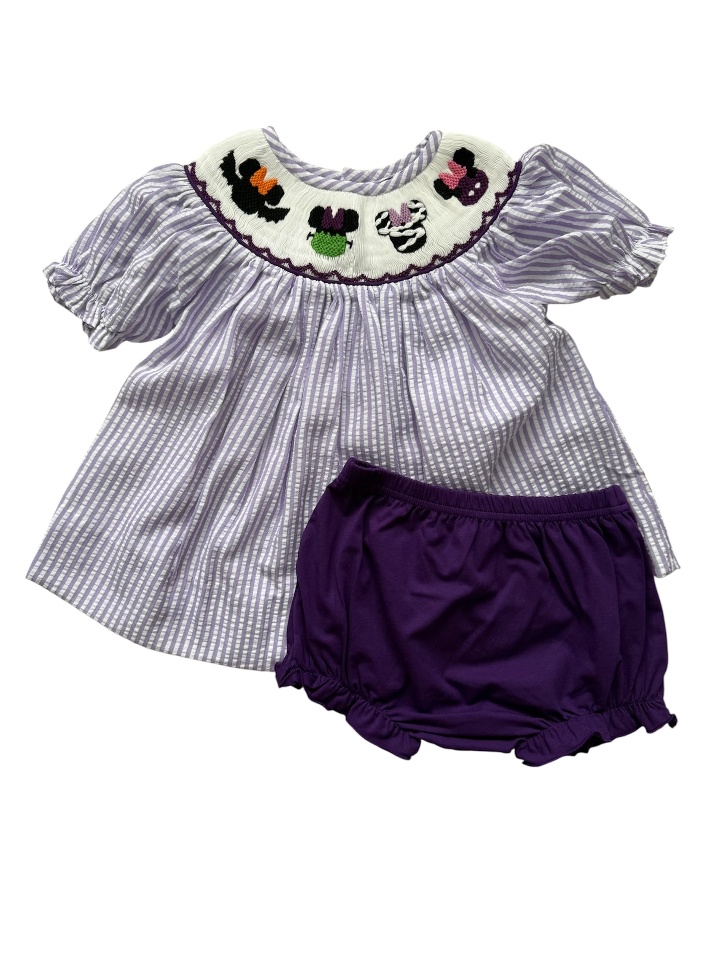 Spooky Mouse Hand Smocked Halloween Girl's Bloomer Set