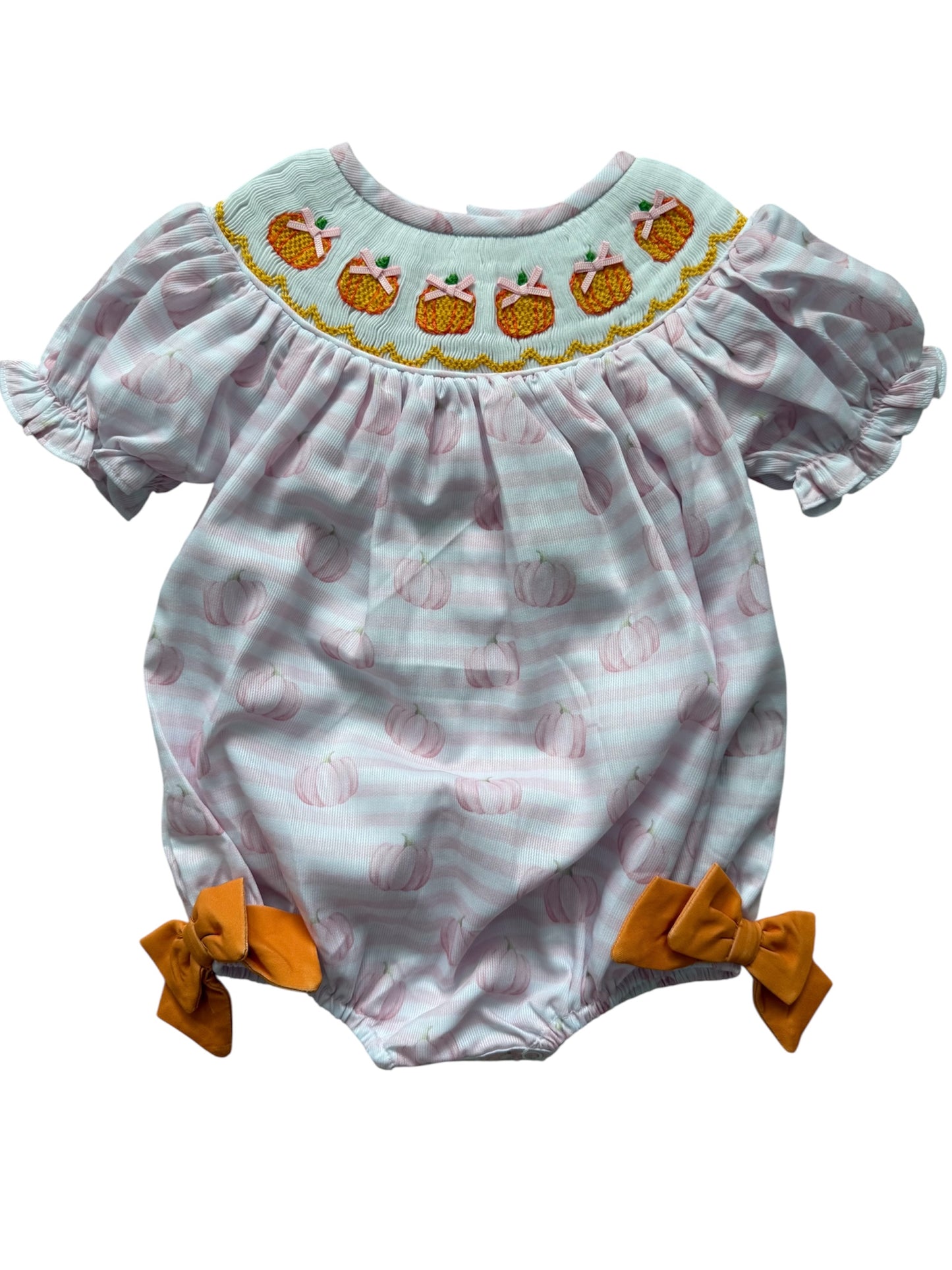 Pink & Orange Pumpkin Hand Smocked Girl's Bubble
