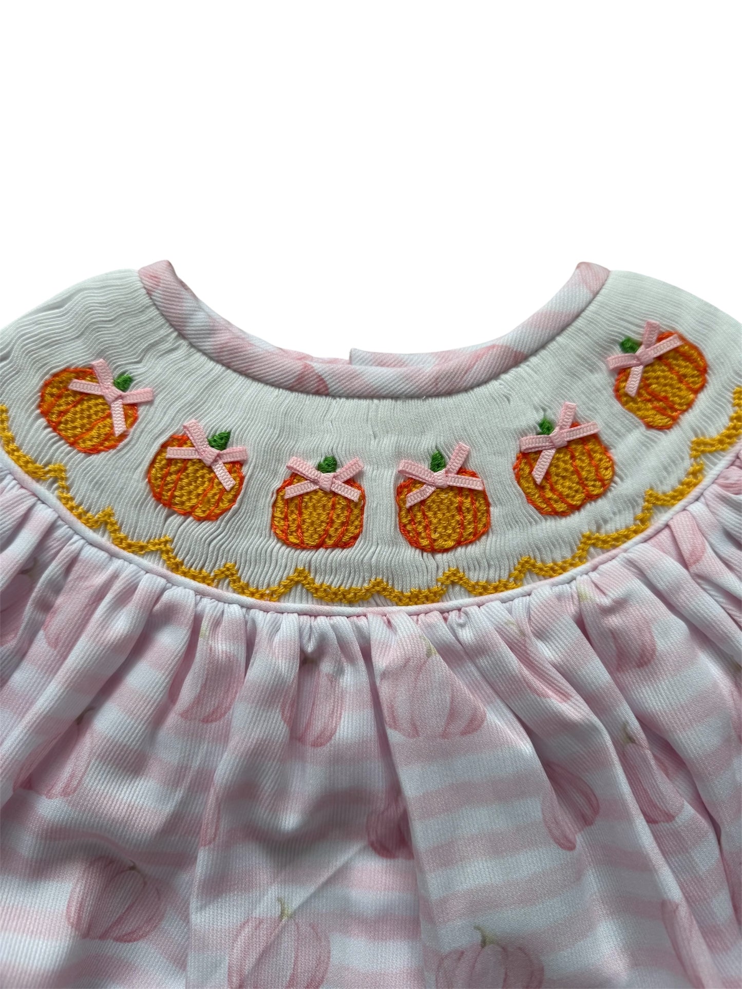 Pink & Orange Pumpkin Hand Smocked Girl's Bubble