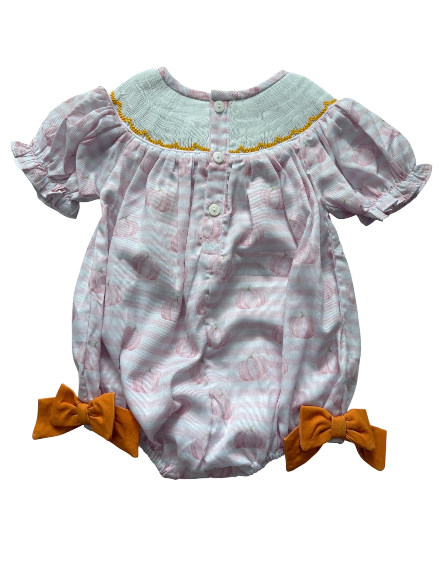 Pink & Orange Pumpkin Hand Smocked Girl's Bubble